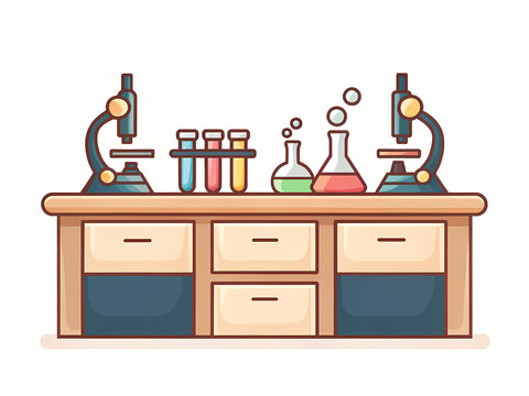 lab equipment on table, science, cartoon style clip art preview