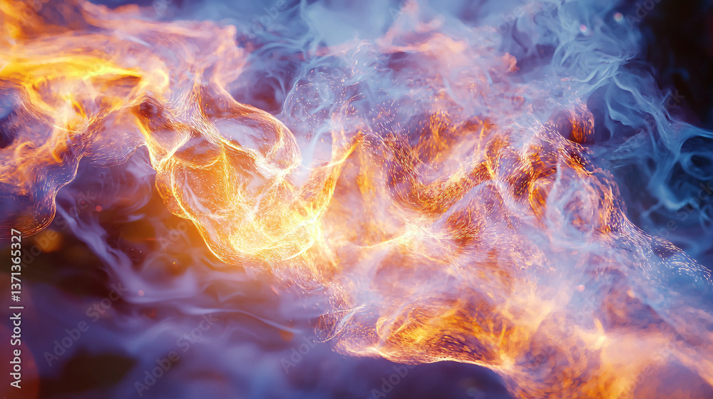 Poster a fire element captured in an abstract style with ethereal light and soft ambient glow evoking a sen