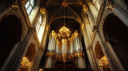 Majestic interior of a grand cathedral showcasing intricate architecture and a stunning organ