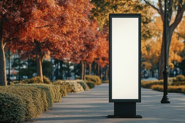 High Quality Image of Vertical Billboard Mockup on Sidewalk with Park on Background