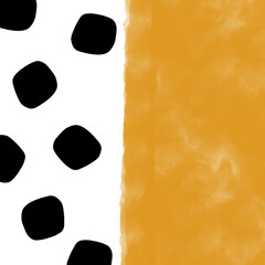 Modern Abstract Watercolor Background with Black Irregular Dots and Warm Ochre Texture