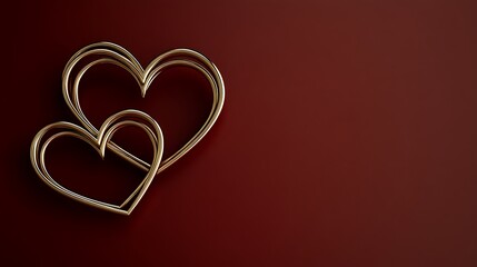 Two golden hearts overlapping against a solid dark red background