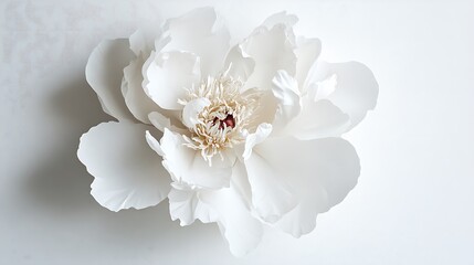 White Peony Flower on White Background / 白い背景の白いシャクヤクの花
