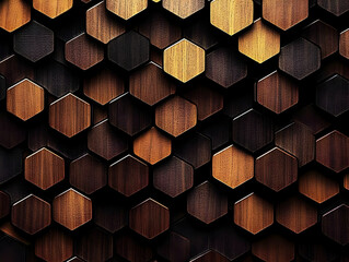 3D Rendered Abstract Hexagon Honeycomb Wooden Texture Background with Geometric Design