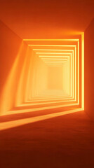 Obraz premium Abstract 3D Render of an Orange Geometric Tunnel with Warm Lighting and Shadows