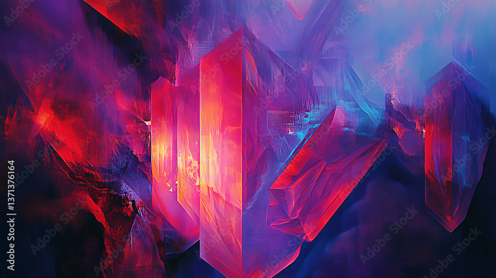 Poster bright and colorful abstract painting with dynamic geometric shapes and a soft ambient glow creating