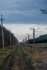 Railway road in the forest with train , landscape photography with train 
