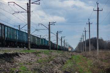 Railway road in the forest with train , landscape photography with train 