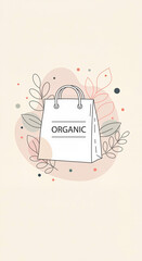 Organic Shopping Bag Surrounded by Green Leaves on Light Background, natural style, green & light colors, sustainability concept for eco-marketing, green lifestyle branding