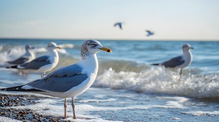 Scenic View of a Group of Seagulls by the Sea - Perfect for Nature Lovers and Wildlife Enthusiasts