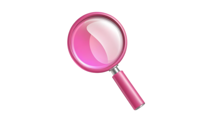 3D pink magnifying glass illustration with a rounded png