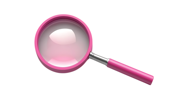 3D pink magnifying glass illustration with a rounded png