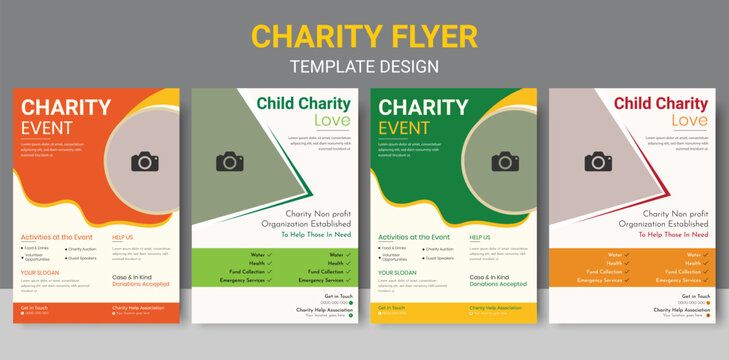 Charity Fundraising Flyer Template  Help and Donate Today. set of print flyer or poster template for Charity fundraising event, charity foundation