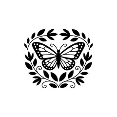 Elegant Butterfly & Leaf Motif: Decorative Black & White Design