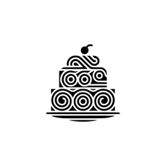 Minimalist Cake Logo: Spirals & Cherry, Black & White Design