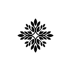 Elegant Black Leaf Motif on White Background, Botanical Design © MatandSterre