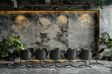 Modern Office Conference Room Interior with Chairs and Table Mockup Wall