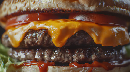 Juicy cheeseburger with melted cheddar and fresh greens
