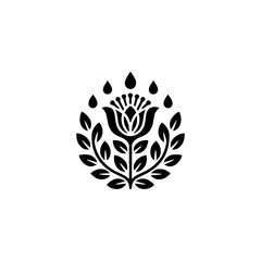 Floral Emblem: Minimalist Black Flower Design on White Background
