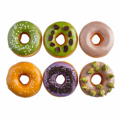 Fototapeta premium Colorful Glazed Donuts Isolated on White Background Studio Shot Top View