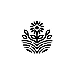 Minimalist Daisy Logo: Black Flower, Nature Design for Brands