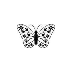 Elegant Floral Butterfly Vector, Minimalist Black & White Design