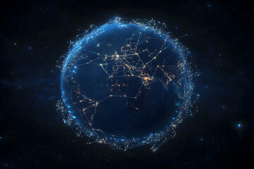 Obraz premium Digital Earth Globe Illustration With Lines Of Network Connections in Blue