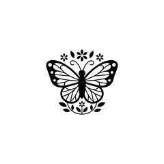 Elegant Butterfly Silhouette with Floral Accents on White