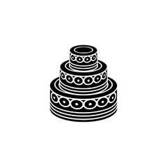 Black and White Layered Cake Icon on White Background