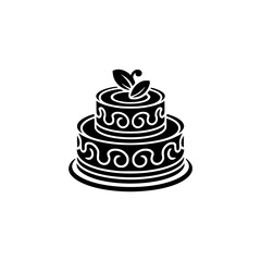 Elegant Black and White Tiered Cake Icon - Celebration Concept