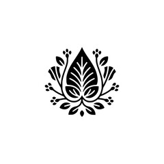 Minimalist Black Floral Emblem on White Background