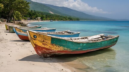 Small Fishing Boats on a Tropical Beach / 熱帯のビーチの小さな漁船