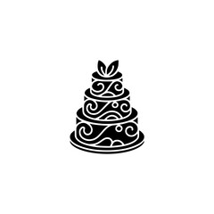 Elegant Black and White Wedding Cake Icon, Minimalist Design