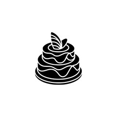 Minimalist Black Cake Icon on White Background, Celebration Design