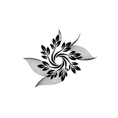 Elegant Black & White Floral Swirl Design - Minimalist Botanical Pattern