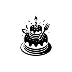 Minimalist Birthday Cake Icon: Black and White, Graphic, Party Design