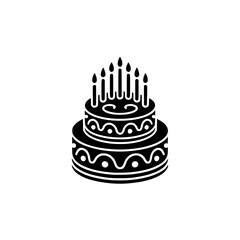 Black & White Cake Icon: Birthday Celebration Design Element