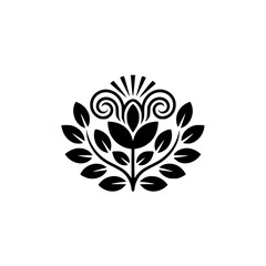Minimalist Black Floral Emblem on White Background