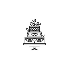 Elegant Line Art Wedding Cake Icon, Modern Minimalism