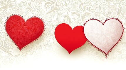 Three Decorative Hearts Against a Floral Background Design