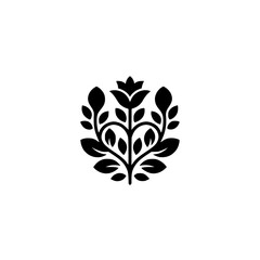 Elegant Floral Emblem: Black and White Vector Design
