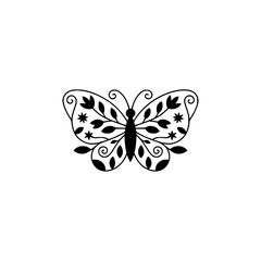 Floral Butterfly Silhouette on White: Elegant Vector Design