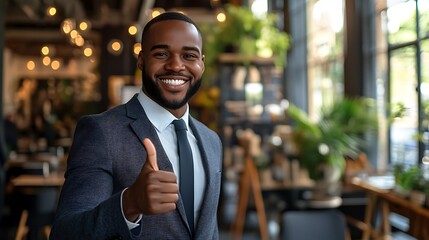 Fototapeta premium Professional man smiling in modern office business environment indoor