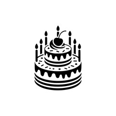 Minimalist Birthday Cake Icon with Candles & Cherry - Vector Art