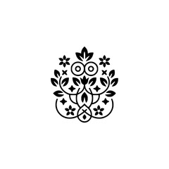 Minimalist Floral Emblem: Elegant Black & White Ornamental Design