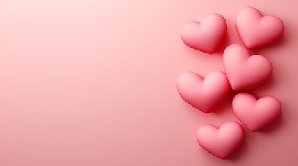 Several pink heart shapes arranged against a pastel pink background