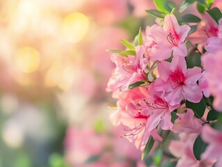 Obraz premium Blooming Pink Azalea Flowers in Garden with Soft Bokeh Background