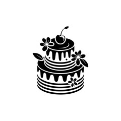 Elegant Black & White Tiered Cake Icon, Minimalist Design