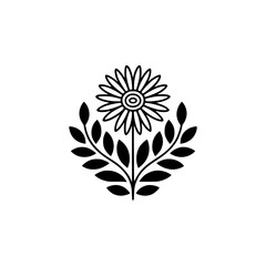 Minimalist Floral Emblem: Sunflower and Leaves Design