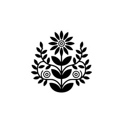 Floral Ornament, Black and White, Folk Art, Minimalist Design